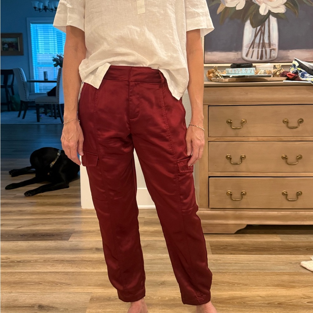 Sanctuary Straight Leg Cargo Pants in Deep Burgundy